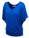 Lock and Love Women's Casual Short Sleeve Dolman Top Boat Neck or V Neck T Shirts, Wt1038_cobalt_blue, M