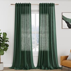 Lot de 2 panneaux de rideaux en lin vert émeraude de 243,8 cm de long pour chambre à coucher, rideaux transparents filtrant la lumière, rideaux de style bohème, ferme, décoration de Noël, Nouvel An,