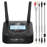 1Mii B06TX+ Long Range Bluetooth 5.3 Transmitter for TV/PC/Projector to 2 Wireless Headphones/Speakers, Bluetooth Adapter for TV w/Screen Display Plug n Play, aptX Low Latency & Adaptive & HD Audio