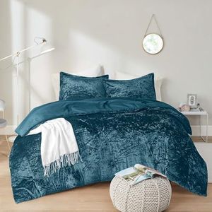 Comfort Spaces Juliette Luxe Comforter Set Velvet Lush with Soft Brushed Microfiber Reverse, All Season Cozy Velvet Bedding Sets, Fluffy Comforter Bed Set, Matching Sham, Teal King 3 Piece