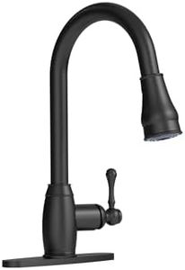 GRANDJOY Matte Black High Arc Kitchen Faucet with Pull Down Sprayer, Brass Single Handle, 2-Function Spray, with Deck Plate, for Farmhouse, RV, Laundry, Bar