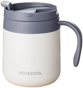 Mockery Stainless Steel 350ml Coffee Cup, Thermal Mug, Vacuum Insulated, Tea Cup, Cup with Handle and Lid for Office Desk Work (White)
