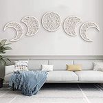 Moon Wall Decoration, Moon Phase Wall Art Decoration Hanging (5 Pieces) Nordic Wood Moon Appearance Natural Design Moon Interior, Boho Bedroom Decor Home Wall Decor (Wood Color)