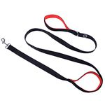 igadgitz home U7243 Polyester Padded Double Handle Dog Lead, Dog Lead with Traffic Handle, Double Handle Dog Leash - Black and Red - 122cm (4ft)