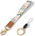 Hsxnam Wrist Lanyard Key Chain, Cute Wristlet Strap Keychain Holder for Women Keys Car Airpods ID Badges Phone, White Flower