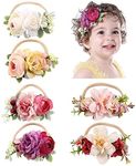 Cinaci 6 Pack Delicate Rose Flower Nylon Headbands Floral Bows Headband Super Stretchy Hair Bands Fancy Headpieces Tiara Crown Accessories Bulk for Baby Girls Newborns Infants Toddlers Kids