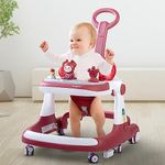 Baybee Magnum 2 in 1 Baby Walker for Kids, Round Kids Push Walker with Parental Handle & Height Adjustable, Foldable Activity Walker for Baby with Musical Toy Bar for 6-18 Months Boys Girls (Red)