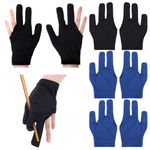 Hariendny 8 Pcs Billiards Gloves Snooker Gloves Left Hand Billiards Pool Gloves 3 Fingers Snooker Cue Sport Gloves Breathable for Women Men, Show Gloves for Men (Black, Navy Blue)