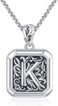 XIXLES Initial Letter Necklace 925 Sterling Silver Unisex Retro Letter Pendant,Square Initial Necklace Jewelry Birthday Gifts for Men Boys, Large, Sterling Silver, No Gemstone