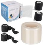 Tattoo Grip Tapes and Barrier Film 1200pcs - Unihuby 4pcs Black Adhesive Bandage Tattoo Wrap and PE Barrier Film 1200 Sheets 4'' x 6'' for Tattoo Covers Tattoo Accessories