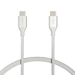 Amazon Basics Double Braided Nylon USB Type-C to Type-C 2.0 Charger Cable | 3 feet, Silver
