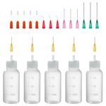 Needle Bottle Applicator 30ml 5Pcs, Precision Needle Tip Glue Bottle with 14 Dispensing Fine Needles and 12 Caps for DIY Craft Refilling Glue, Acrylic Paint, Oil (30ml)