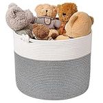 Goodpick Cotton Rope Basket with Handle for Baby Laundry Basket Toy Storage Basket Blanket Storage Nursery Basket Soft Storage Bins Woven Basket, 15'' × 15'' × 14.2''