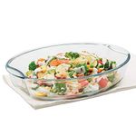 Borosil 2.5 Baking Dish Set with Handle | Oval Shape Bowl Container | Borosilicate Glass Bake and Serve Dish Tray | Microwave, Oven & Dishwasher Safe | Transparent