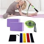 Yoga Block Pack of 2, Sturdy Foam Yoga Blocks with Strap Set, Suitable for Exercise, Pilates, Stretching, Meditation, Fitness Accessories(Purple)