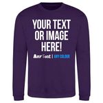 Mens Custom Sweatshirt Any Text Image Personalised Printed Workwear Uniform Company Logo Sweater Photo Jumper, M, Purple