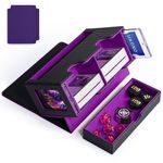 UAONO MTG Deck Box with 2 Commander Display and Dice Tray, Double Deck Box for 280+ Single Sleeved Cards, Leather Magnetic Card Storage Box Fits for TCG CCG Magic Cards(Black&Purple)