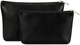 Wandering Nature Makeup Bag Small Cosmetic Bag for Purse 2 Pack Small Make Up Pouch Vegan Leather Cute Travel Pouch with Zipper for Women, Black