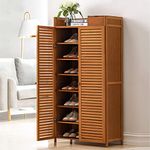 FUYAO Bamboo Shoe Cabinet,Rustic Entryway Shoe Storage Cabinet Shoe Rack Cabinet,Shoes Cabinet With Doors And Drawer,Farmhouse Shoe Organizer For Hallway Bedroom Closet