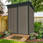 UDPATIO Metal Outdoor Storage Shed 5x3 FT, Garden Storage, Waterproof Metal Shed for Firewood, Garbage Can, Tool, Lawnmower, Bike Shed, Galvanized Steel with Lockable Door for Backyard, Patio, Brown