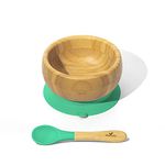 Avanchy Baby Toddler Infant Feeding Bowls. Stay Put Natural Bamboo Suction Bowl + Soft Tip Silicone Spoon Set. BPA Free. Great Kids Food Gift Pack (Green)