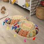 iinfinize Cushion Cover Throw Cushion 100% Cotton Patchwork Cushion Round Floor Cushion Decorative Living Room Pillow Cushion Sofa Cushion Case Stylish Pillow 2 Pcs (22 Inch, Beige)