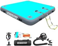 VEBESYET Inflatable Floating Dock Platform, 6 Inch/8 Inch Thick Multi-Person Water Swim Dock with Electric Air Pump and Storage Bag for Beach Lake Boating Docks (Mint Green+Gray, 10ft × 6.6ft × 8")