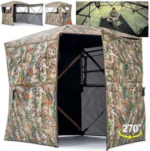 HUNTSEN Portable Hunting Blind - 270°See Through with Floor Mat Dual Door
