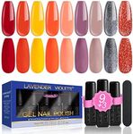 Lavender Violets 13 Pcs Gel Nail Polish Kit with 9 Colors Coat, 3 Bottles of Base Top Matt Top Coat and Nail File for Soak-off UV LED Gel Nail Art Design C966B