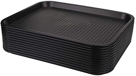 Yarlung 12 Pack Fast Food Tray, 13.8 x 10.5 Inch Plastic Restaurant Serving Tray Cafeteria Tray for Coffee Table, Kitchen, Party, Black