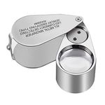 40X Full Metal Illuminated Jewelry Loop Magnifier,XYK Pocket Folding Magnifying Glass Jewelers Eye Loupe with LED and UV Light(LED Currency Detecting/Jewlers Identifying Type Lupe)