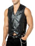 Arjen Kroos Men's Leather Vest With Concealed Pocket Adjustable Laces Motorcycle Biker Riders Vest,A-black-AK3605,Medium