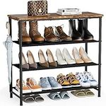 HOMIDEC Shoe Rack, 4-Tier Shoe Storage Shelves with Wooden Top, Shoe Organiser for 12-16 Pairs of Shoes, Dust-proof Fabric Shelves for Flats, Boots, Heels, Sneakers