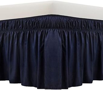 MEILA Wrap Around Bed Skirt Three Fabric Sides Elastic Dust Ruffled 14 Inch Tailored Drop,Easy to Install Fade Resistant-Navy Blue, Queen/King