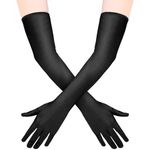 Quelcc Black Long Gloves, Long Satin Gloves, Stretchy Elbow Length Gloves, for Costume Evening Opera Bridal Party Wedding Prom