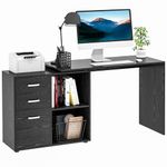 HOMCOM L-Shaped Computer Desk, 2 Shaped Corner Desk with Drawers, File Cabinet and Storage Shelves, Home Office Desk, Black