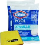 PackFusion Pool Care Bundle: 2 Pack Clorox-Pool&Spa Xtra Blue 3" Long-Lasting Chlorinating Tablets Individually Wrapped Bundle with PackFusion Microfiber Cloth