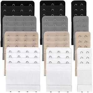 WD&CD 12Pcs Bra Extender Women's Elastic Extenders, 12 Pieces Bra Strap Extension, 4 Colors (3 Rows x 2 Hooks, 3 Rows x 3 Hooks, 3 Rows x 4 Hooks)