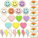 28 Pcs Iron On Patches Colorful Sew Iron on Patch Chenille Embroidered Patches Applique Patches for Clothing Fabric Jackets Jeans Repair Decor Craft(Cute Style)