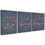 Inspirational Wall Décor for Office, Bedroom, Living Room - 3pc Motivational Poster Set - Framed Canvas - 12.5 x 15 Inch Wall Art