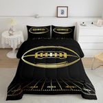 Feelyou Football Bedding Set King Kids Rugby Sports Comforter Set American Football Comforter Set for Boys Golden Black Room Decor Quilt with 2 Pillow Case Boys