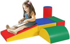 Soozier 5 Piece Climb and Crawl Activity Play Set Soft Foam Toddler Stairs and Ramp Climber Gym Toy Safe Playset for Toddler Preschooler Indoor Play Equipment, Red/Yellow/Green