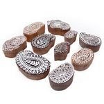 Hashcart | Set of 10 | Paisley Design Baren for Blocks Printing | Handcarved Wooden Stamps for Scrapbooking | Fabric Designing | Art Craft | Pottery Craft | Project Making