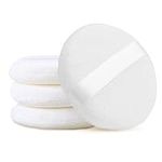 TSHAOUN 4 Pcs Powder Puff For Body Powder Loose Powder 4.13 inch Ultra Soft Large Round Velour Smooth Apply Puff,Washable Velour Puff & Reusable Puf,With Ribbon Band Handle White (4 Pcs)