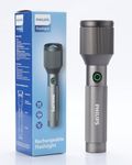 PHILIPS 24W Torch Light Zoomable, 2000mAh Handheld Flashlight Rechargeable and Stepless Dimming, 1000 Lumens, 900M Coverage, Portable Led Flash Light for Home, Camping, Hiking, Emergency