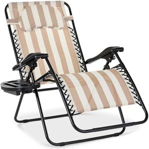 Best Choice Products Oversized Zero Gravity Chair, Folding Outdoor Patio Lounge Recliner w/Cup Holder Accessory Tray, Pillow - Tan Striped