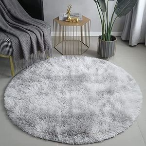 Round Rugs for Bedrooms Fluffy Living Room Circle Area Rug Soft Shaggy Carpet for Kids Room Floor Mat (Grey white, 120cm)