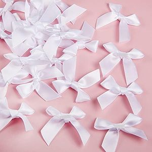 24 Pièces Noeuds en ruban de satin pour DIY Artisanat Décoration de Maraige Fabrication de Cartes Embellissements, Largeur de 5 cm (Blanc)