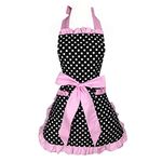 Hyzrz Cute Apron Retro Black Polka Dot Retro Ruffle Side Vintage Cooking Aprons with Pockets for Women Girls (Side Pink)