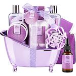 Bath Spa Basket Gift Set, Bath & Body Gift Set for Women, Lavender Scent, Includes Body Lotion, Shower Gel, Bath Salts, Bubble Bath, Bath Fizzers, Bath Oil, Birthday Bath Set Gift Idea